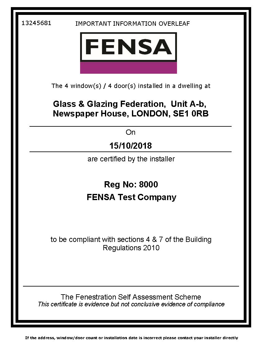 FENSA Certificate